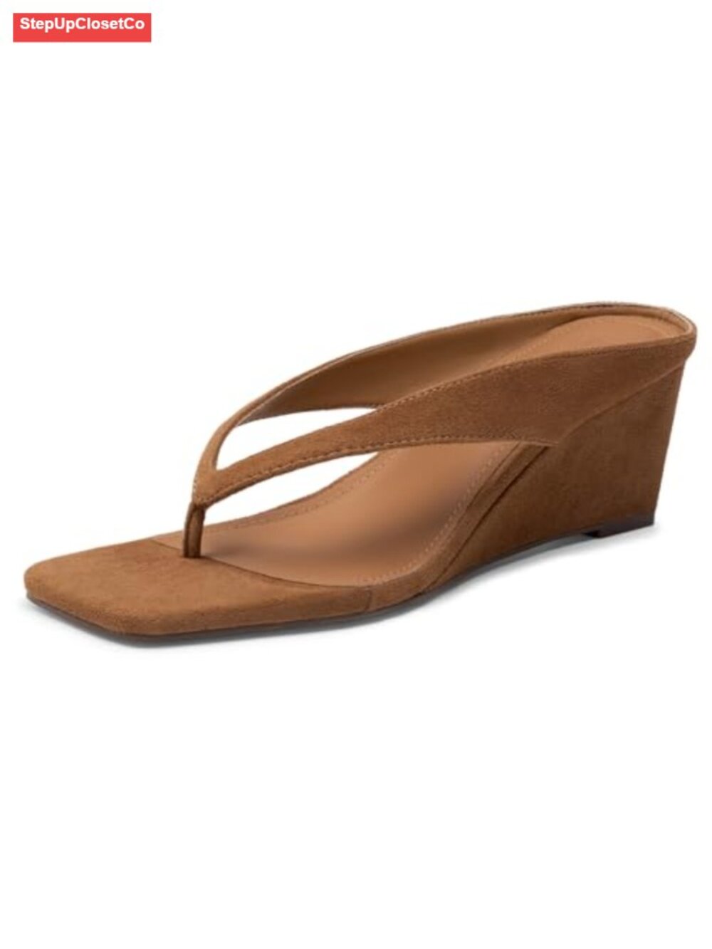 Low Wedge Sandals Square Open Toe Thong Heeled Flip Flops Suede